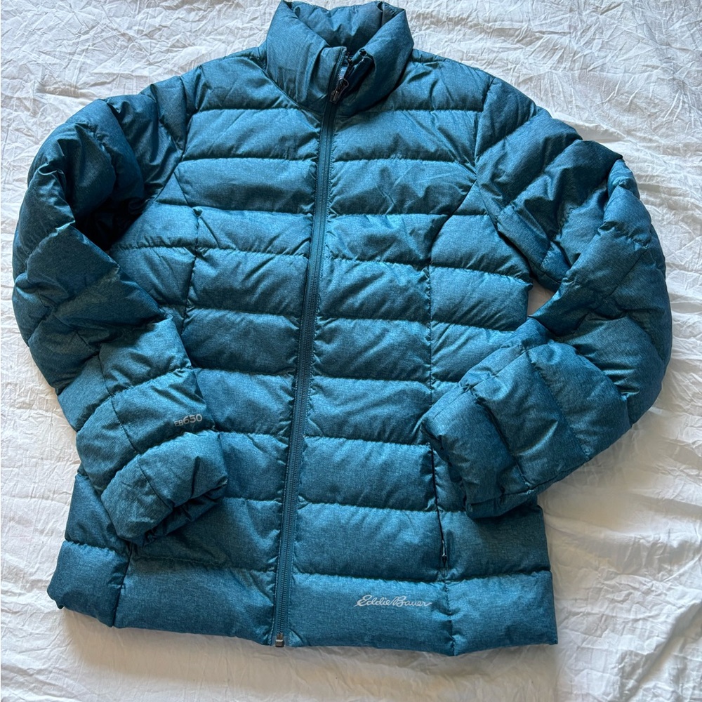 Eddie Bauer Blue Puffer Jacket with Stand-Up Collar
